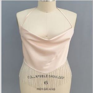 Satin halter top with rhinestone
